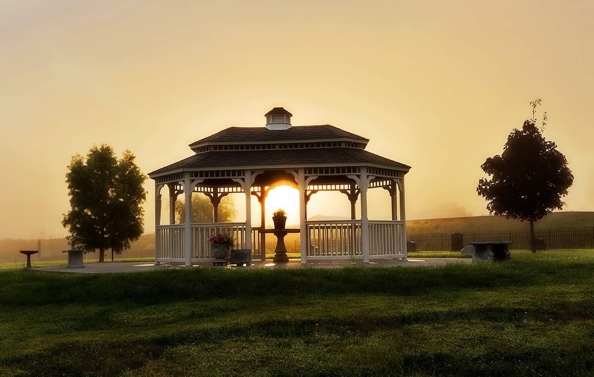 The Forever Home Cemetery gazebo at sunrise